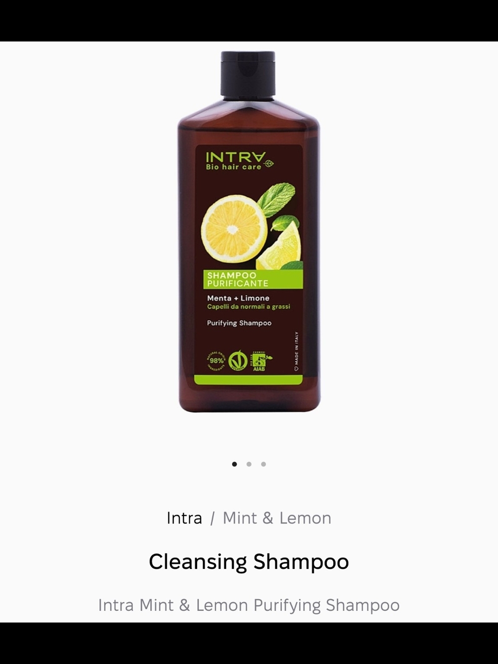INTRA Mint & Lemon Purifying Shampoo - Brown Bottle with Green & Yellow Label